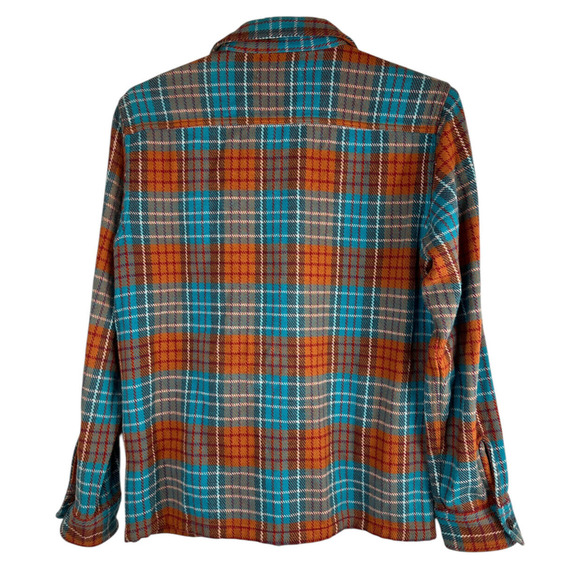 Outerknown Blanket Shirt Jacket Plaid Button Up Shacket Orange Blue Men's Medium - Picture 8 of 13